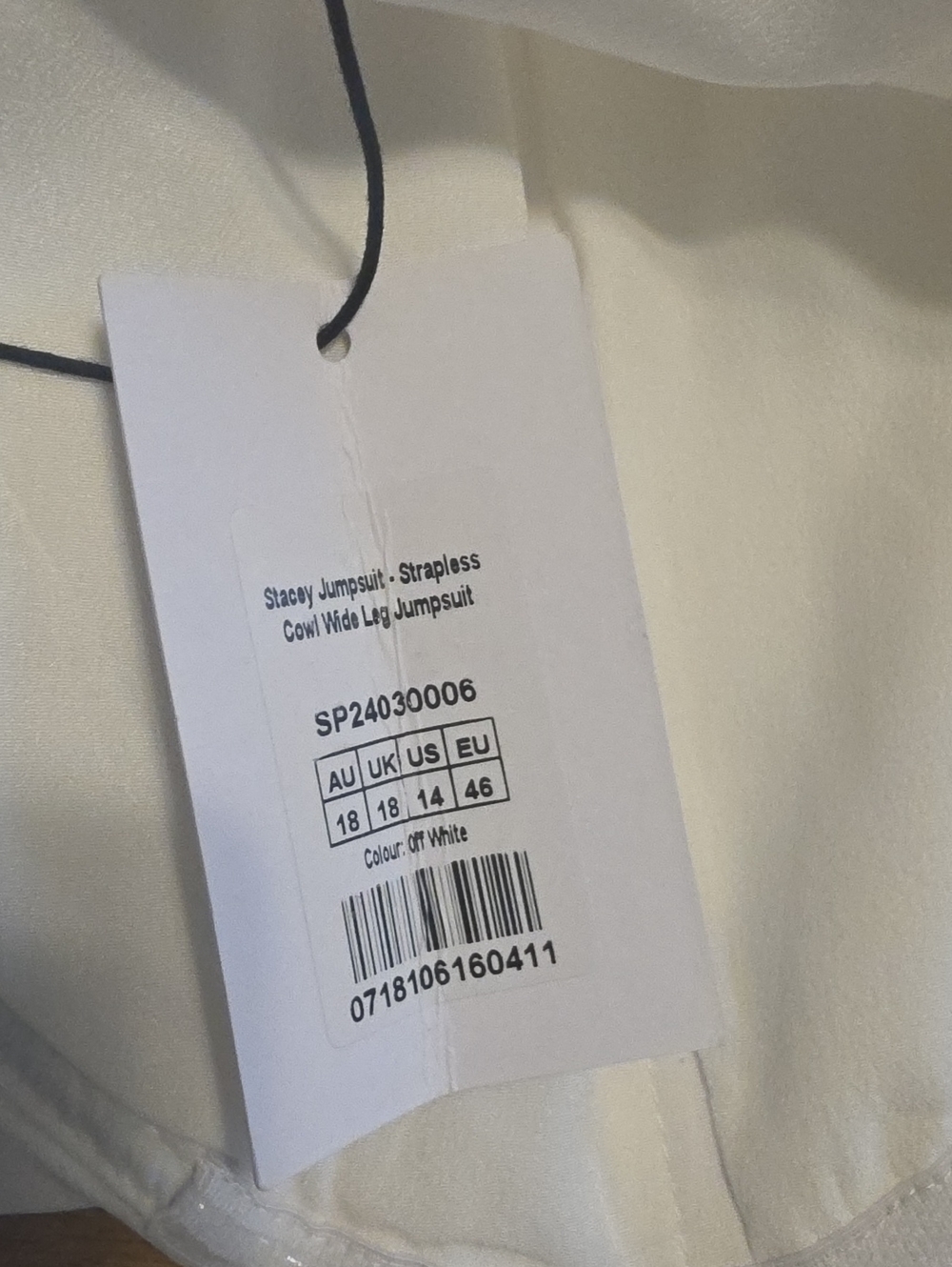 Showpo. Stacey White Strapless Cowl Wide-Leg Jumpsuit In Off White Size 14 New - Picture 6 of 8
